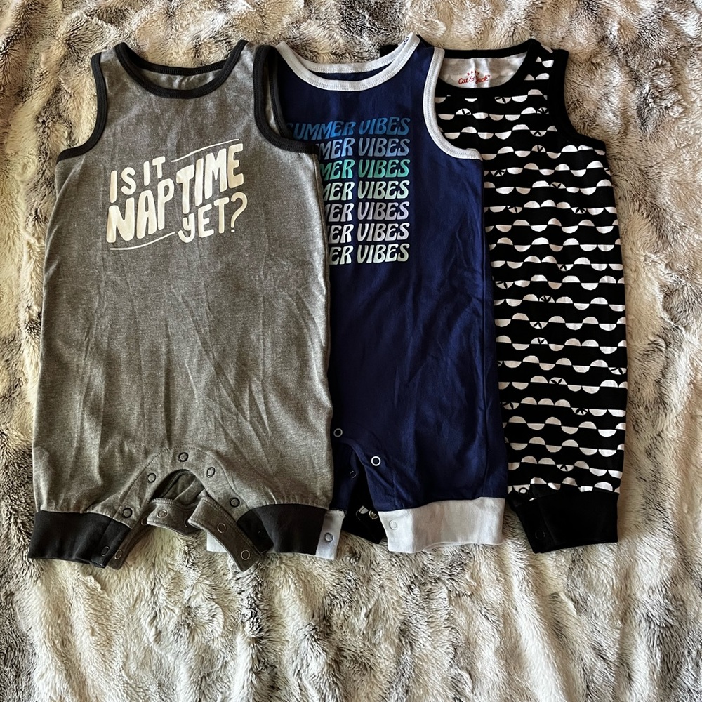 Cat & Jack 3 pack Summer Rompers (boys) 12 month